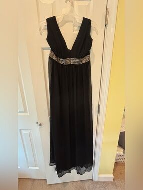 Max & Cleo Black Maxi Dress with Beaded Silver Waist
